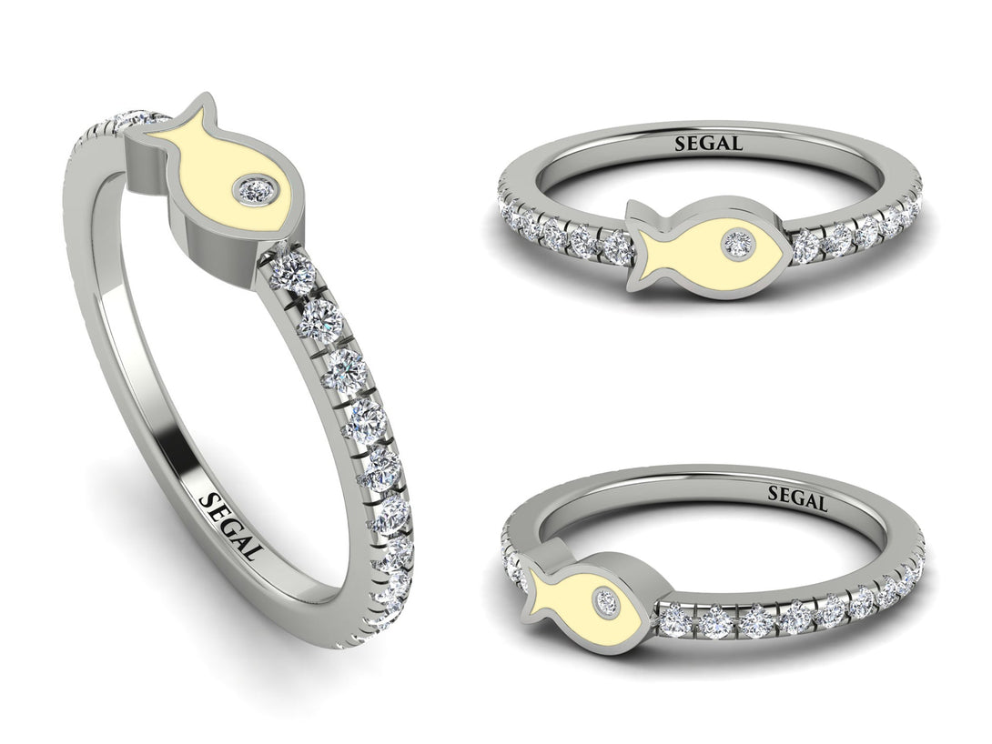 Elegant Enamel Fish Diamond Ring - Fish No. 3