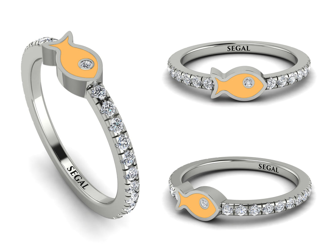 Elegant Enamel Fish Diamond Ring - Fish No. 3