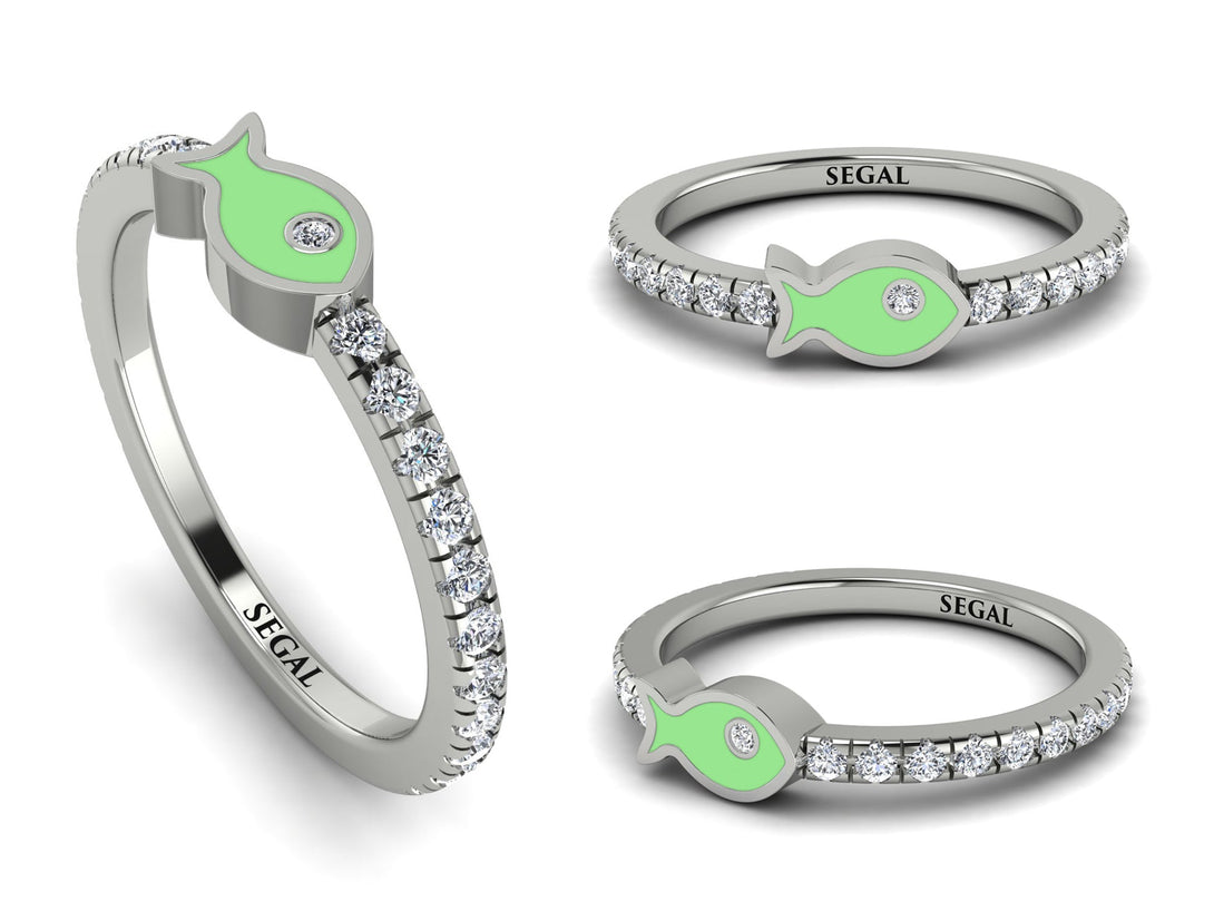 Elegant Enamel Fish Diamond Ring - Fish No. 3