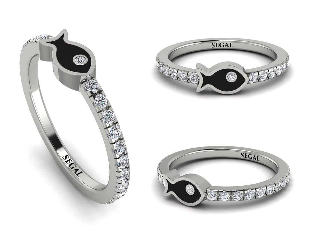 Elegant Enamel Fish Diamond Ring - Fish No. 3