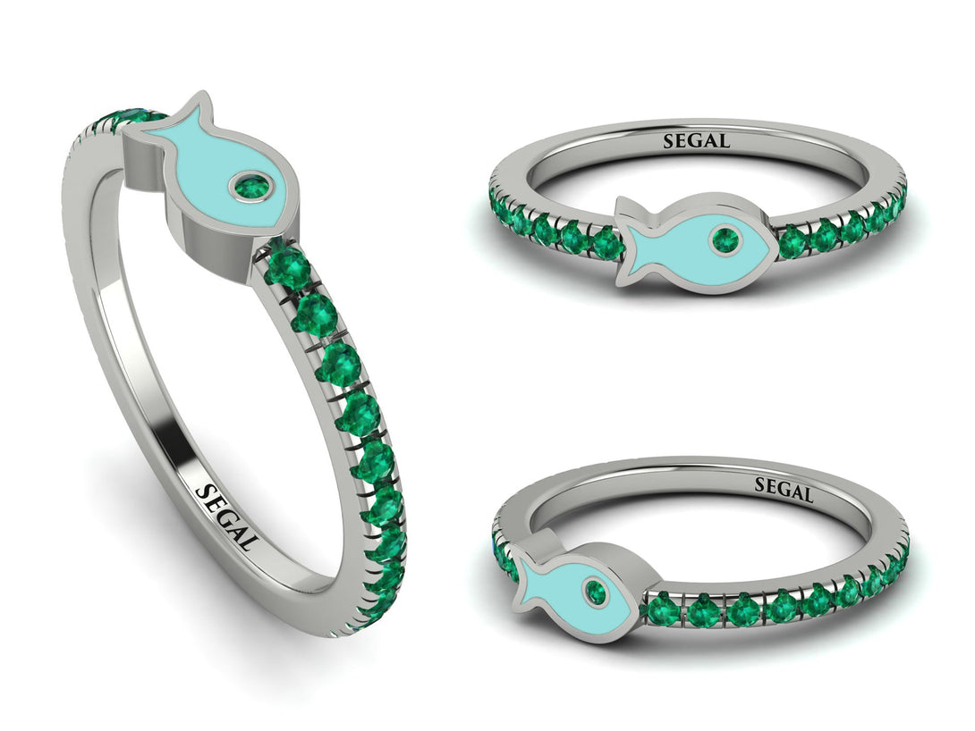 Elegant Enamel Fish Emerald Ring - Fish No. 6