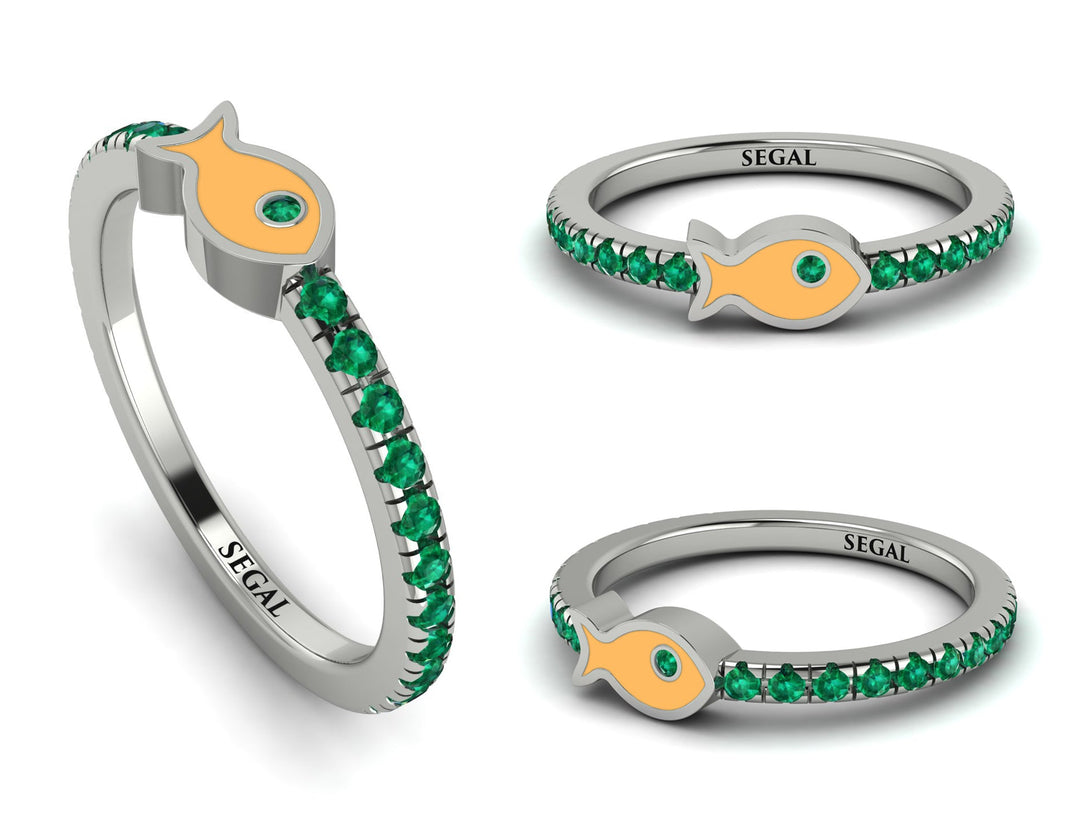Elegant Enamel Fish Emerald Ring - Fish No. 6