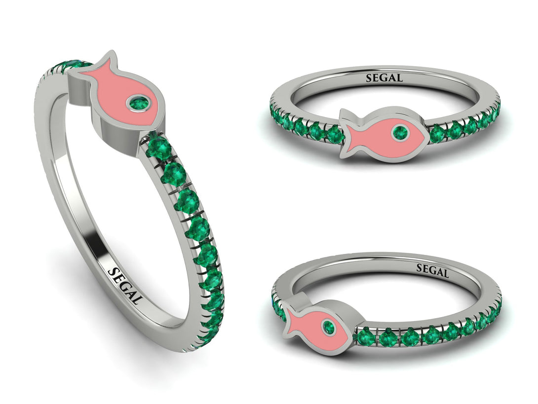 Elegant Enamel Fish Emerald Ring - Fish No. 6