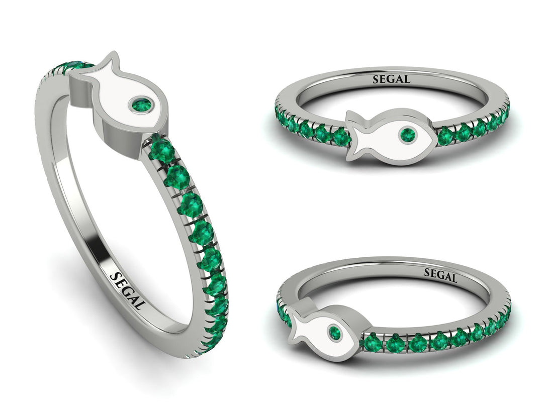 Elegant Enamel Fish Emerald Ring - Fish No. 6