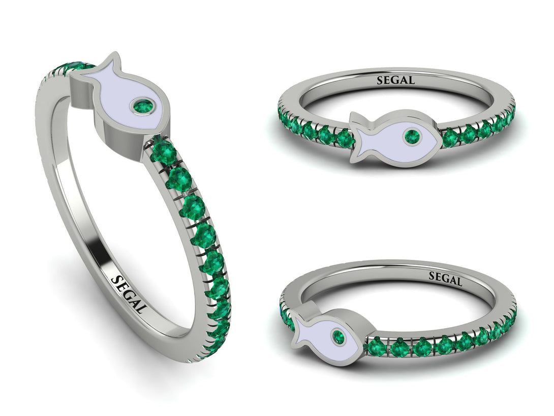 Elegant Enamel Fish Emerald Ring - Fish No. 6