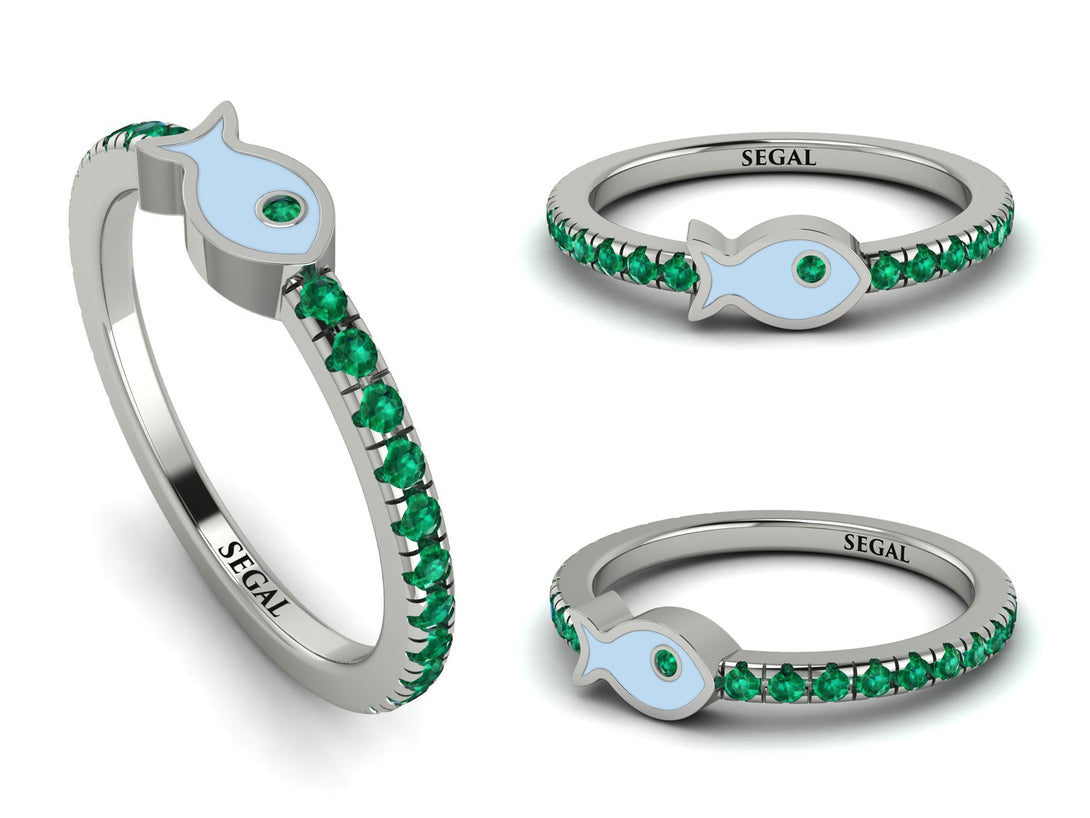Elegant Enamel Fish Emerald Ring - Fish No. 6
