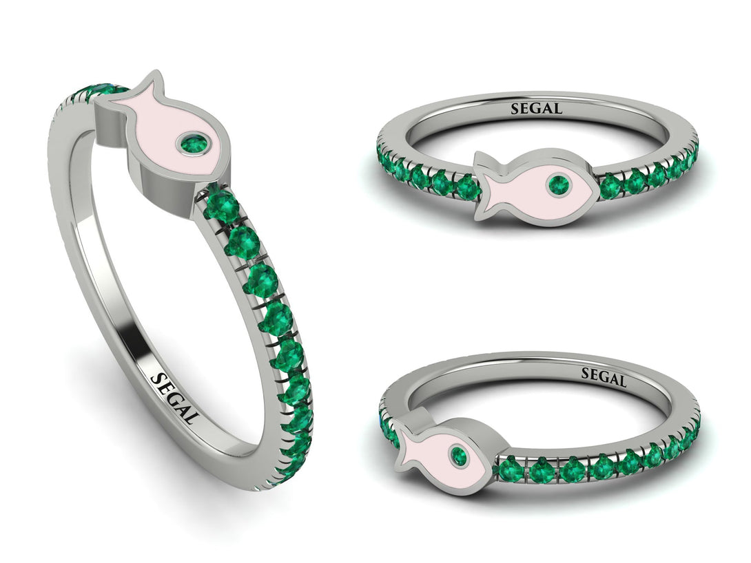 Elegant Enamel Fish Emerald Ring - Fish No. 6