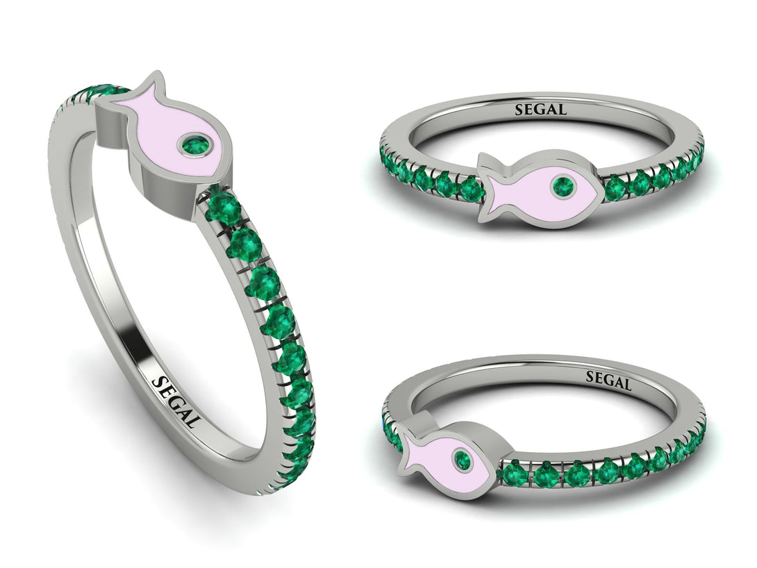 Elegant Enamel Fish Emerald Ring - Fish No. 6