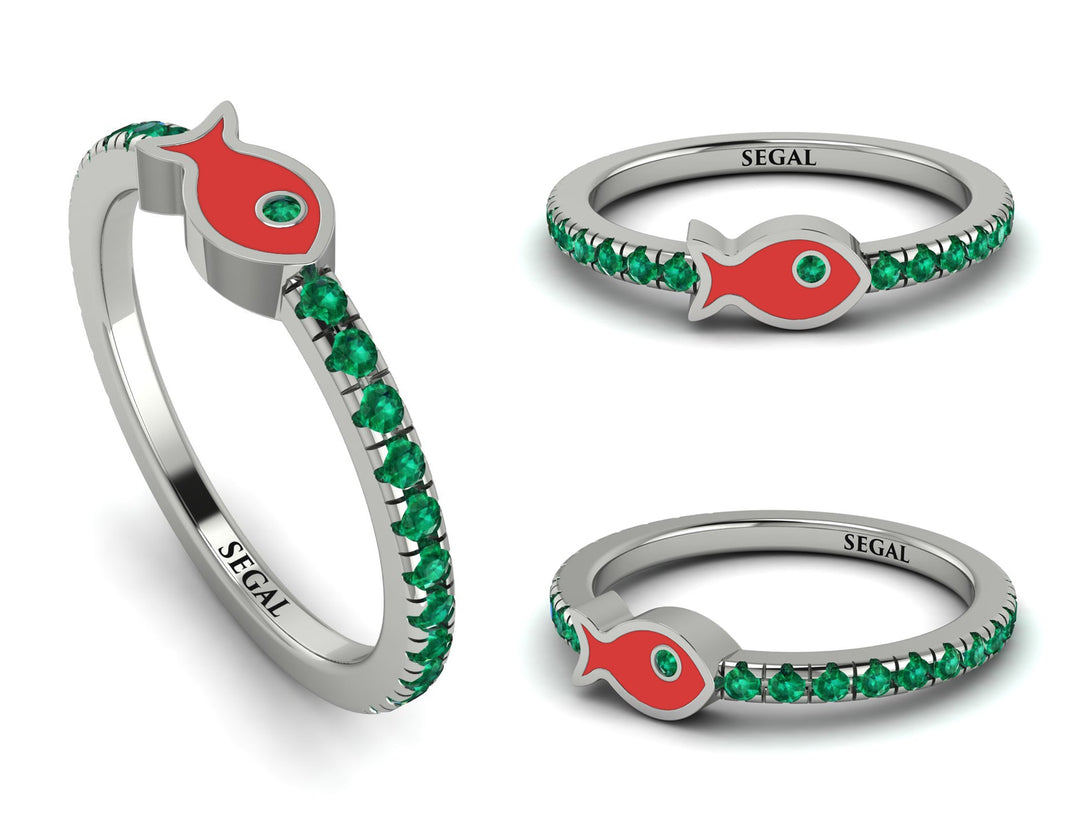 Elegant Enamel Fish Emerald Ring - Fish No. 6