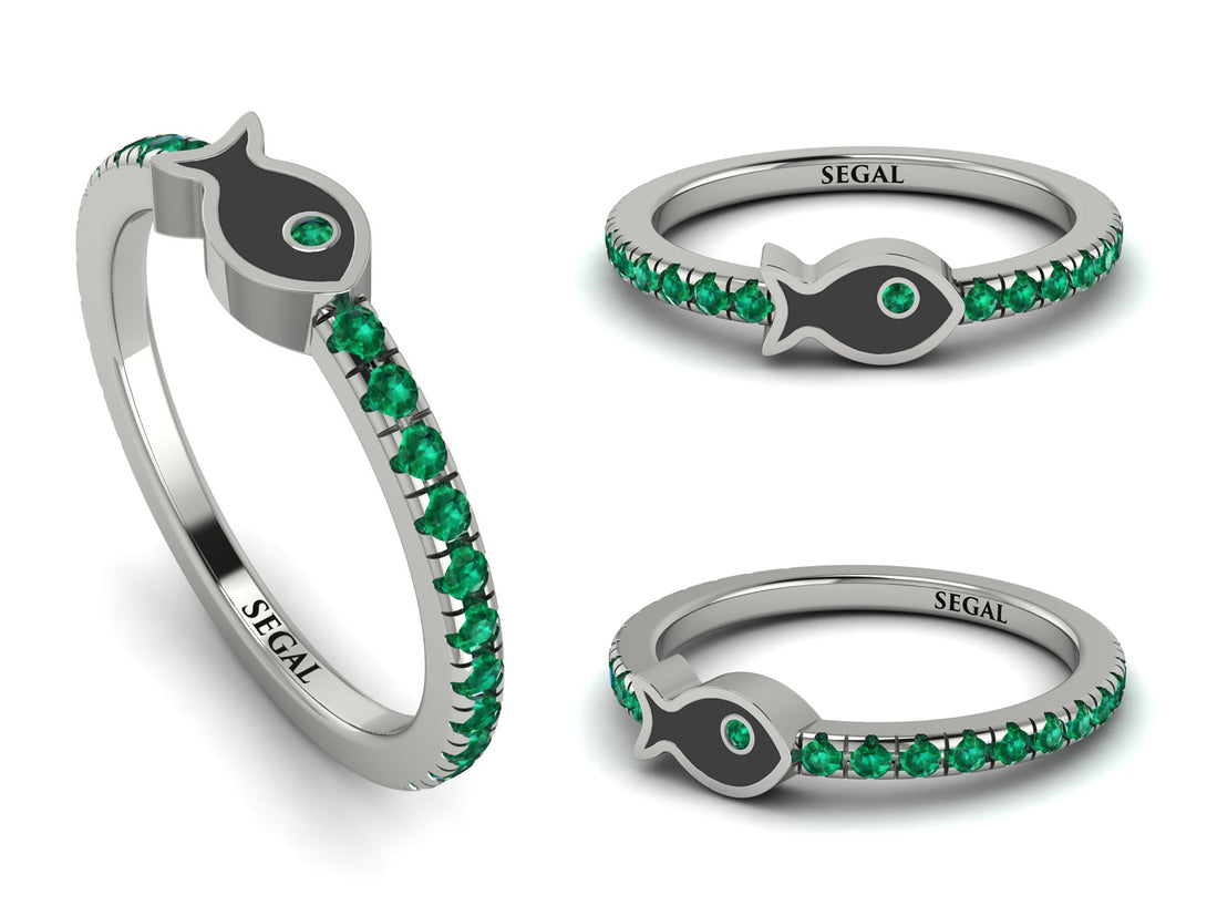 Elegant Enamel Fish Emerald Ring - Fish No. 6