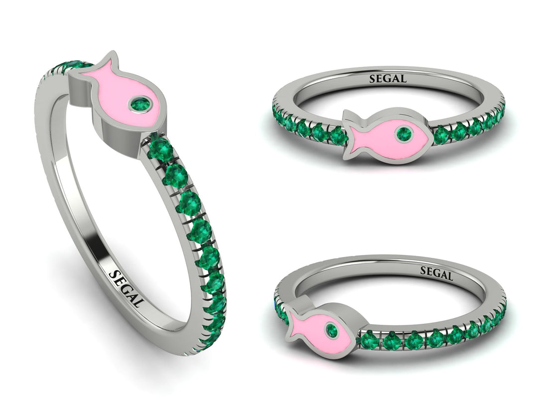 Elegant Enamel Fish Emerald Ring - Fish No. 6