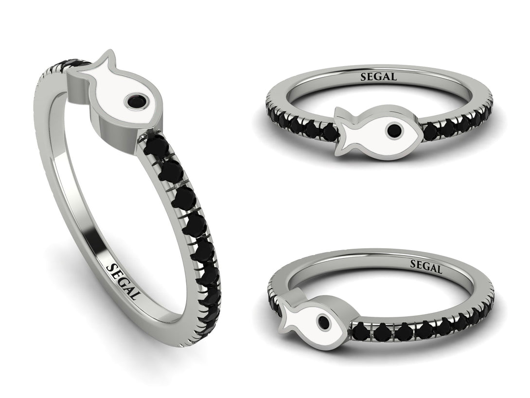 Elegant Enamel Fish Black Diamond Ring - Fish No. 9