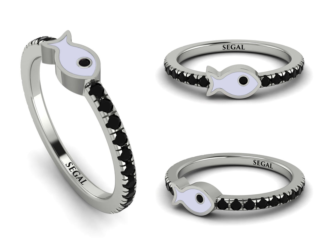 Elegant Enamel Fish Black Diamond Ring - Fish No. 9