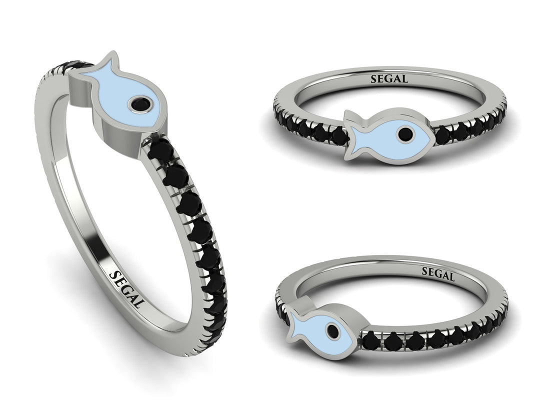 Elegant Enamel Fish Black Diamond Ring - Fish No. 9