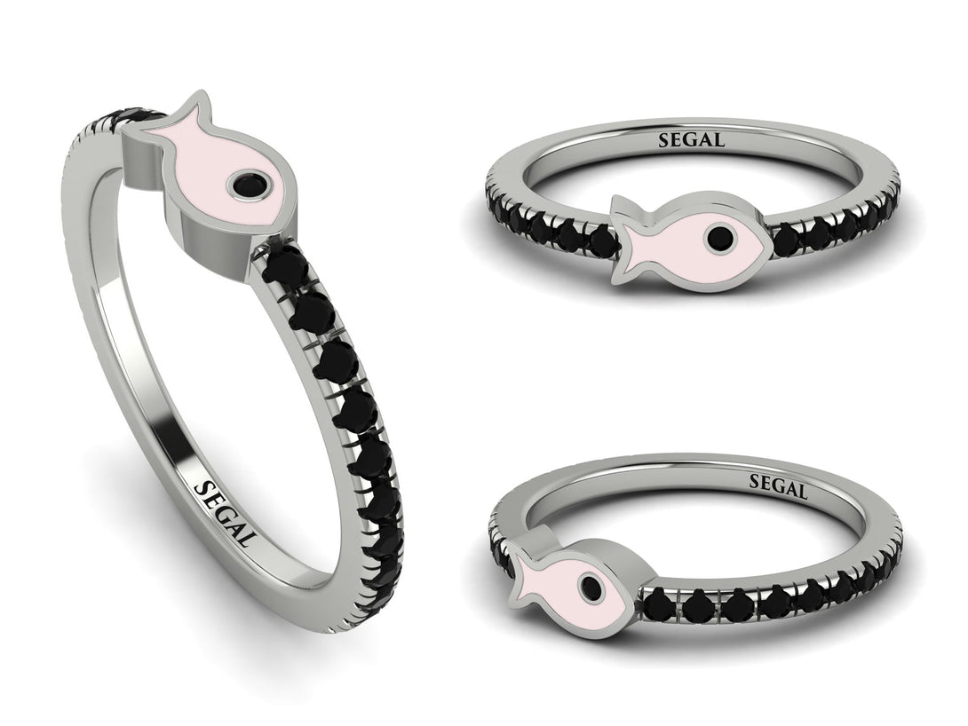 Elegant Enamel Fish Black Diamond Ring - Fish No. 9
