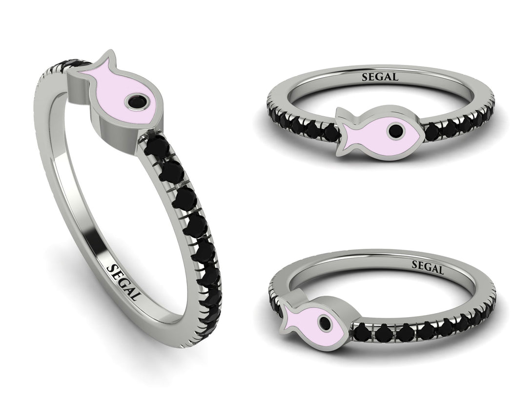 Elegant Enamel Fish Black Diamond Ring - Fish No. 9