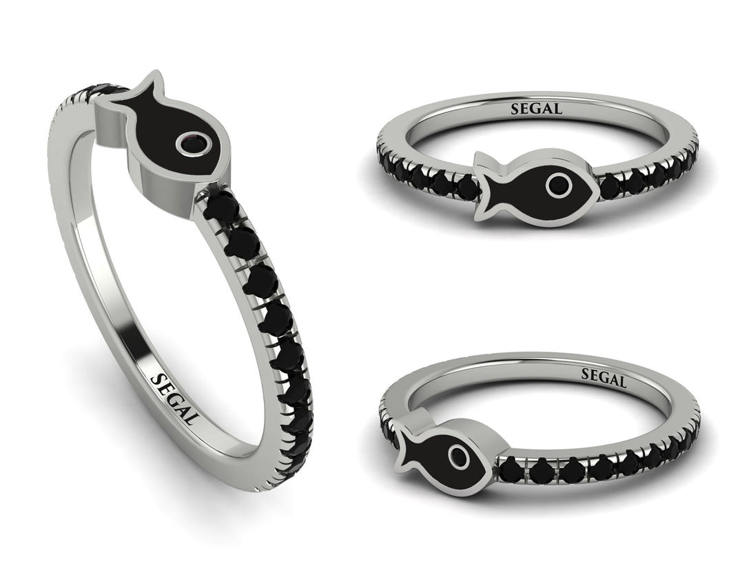 Elegant Enamel Fish Black Diamond Ring - Fish No. 9