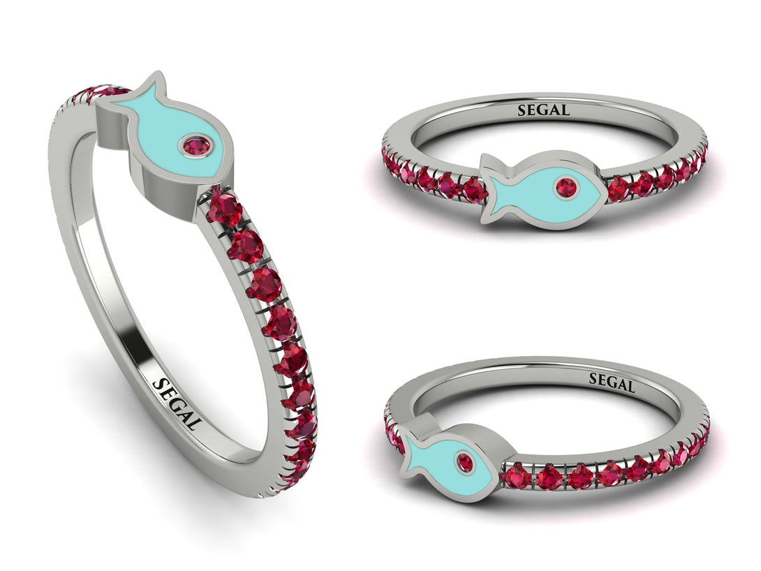 Elegant Enamel Fish Ruby Ring - Fish No. 12