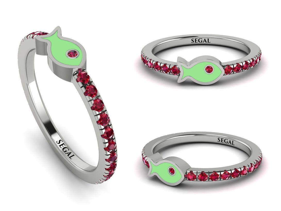 Elegant Enamel Fish Ruby Ring - Fish No. 12