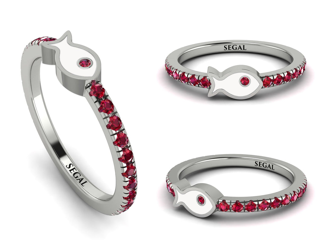 Elegant Enamel Fish Ruby Ring - Fish No. 12