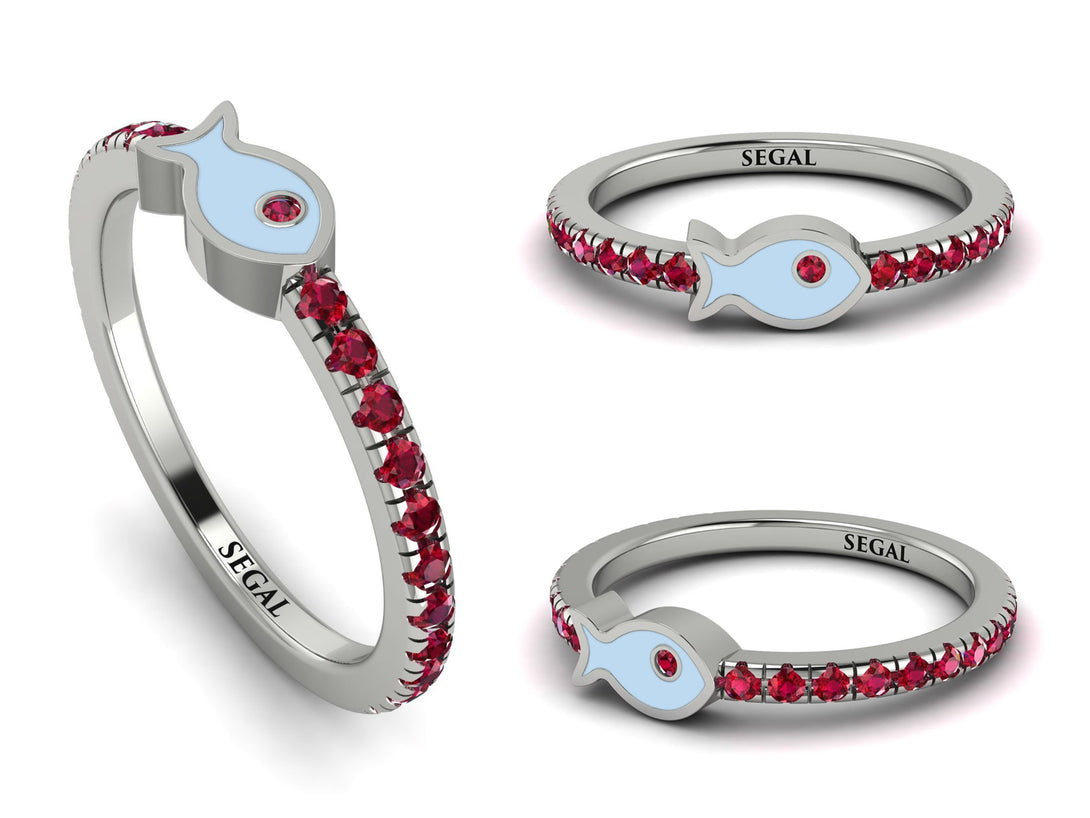 Elegant Enamel Fish Ruby Ring - Fish No. 12
