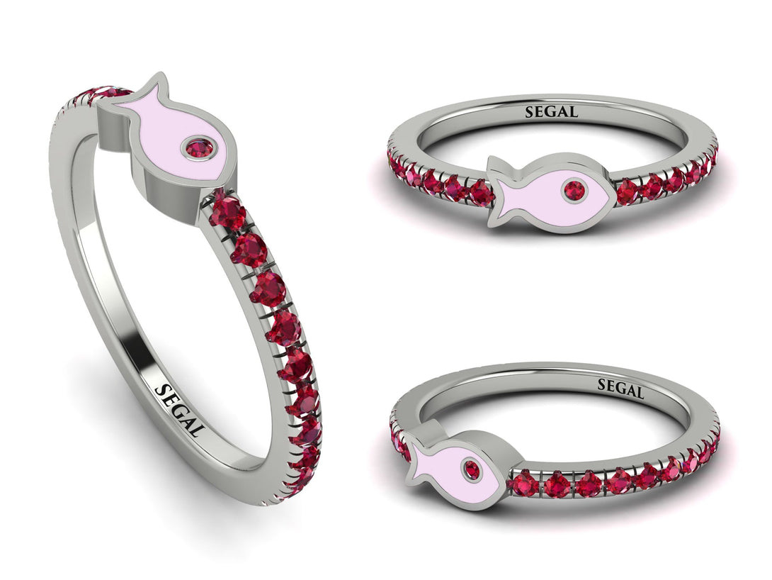 Elegant Enamel Fish Ruby Ring - Fish No. 12