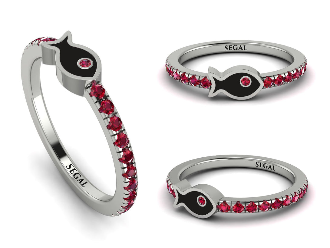 Elegant Enamel Fish Ruby Ring - Fish No. 12