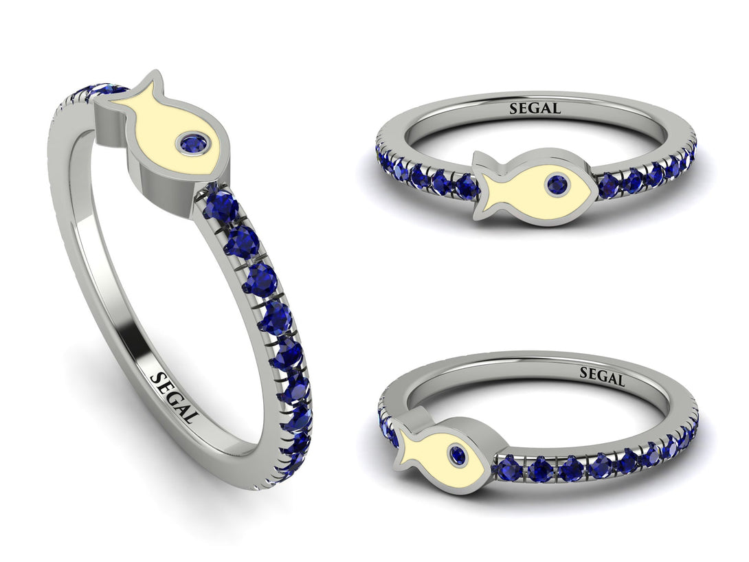 Elegant Enamel Fish Sapphire Ring - Fish No. 15