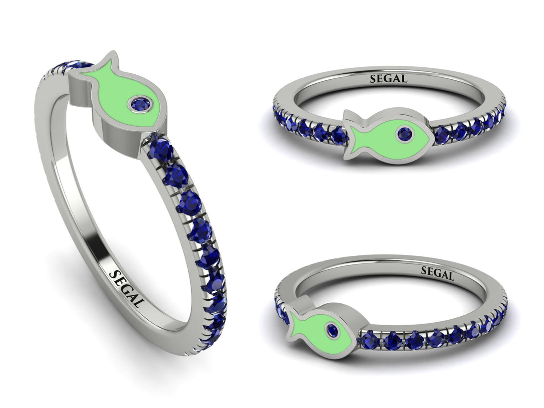 Elegant Enamel Fish Sapphire Ring - Fish No. 15