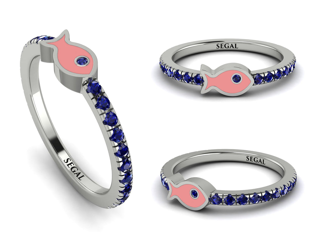 Elegant Enamel Fish Sapphire Ring - Fish No. 15