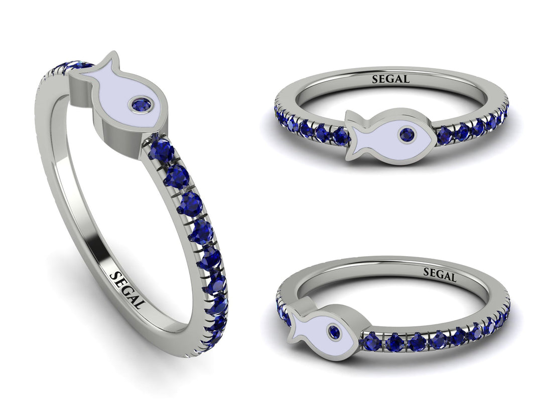 Elegant Enamel Fish Sapphire Ring - Fish No. 15