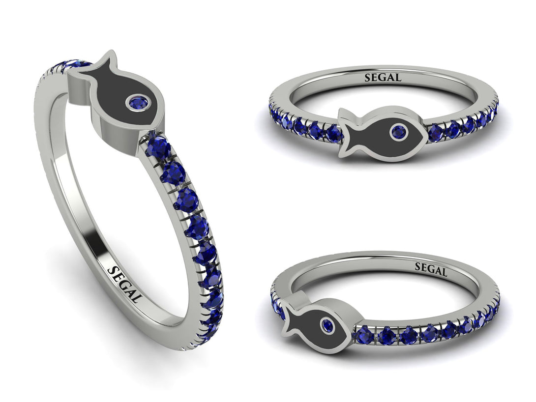 Elegant Enamel Fish Sapphire Ring - Fish No. 15