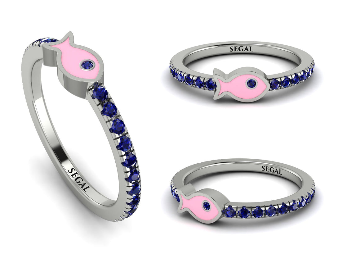 Elegant Enamel Fish Sapphire Ring - Fish No. 15