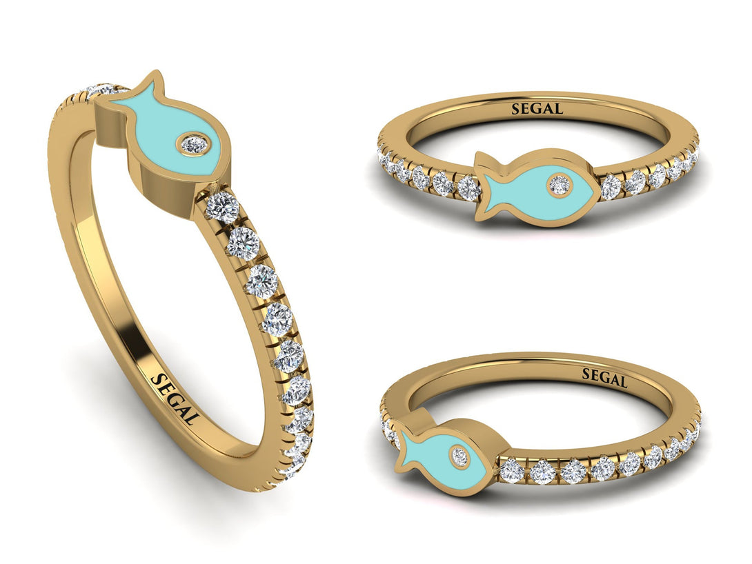 Elegant Enamel Fish Diamond Ring - Fish No. 1