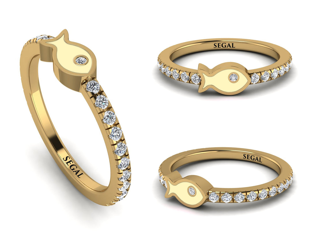 Elegant Enamel Fish Diamond Ring - Fish No. 1
