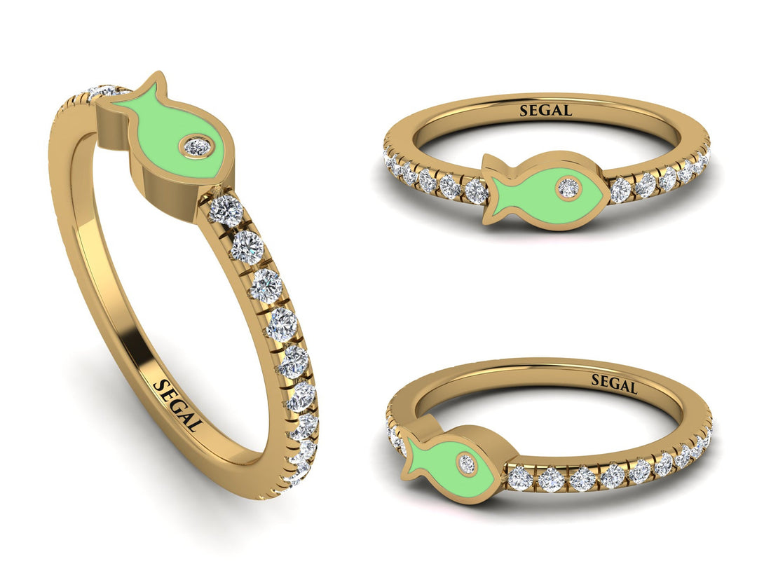 Elegant Enamel Fish Diamond Ring - Fish No. 1