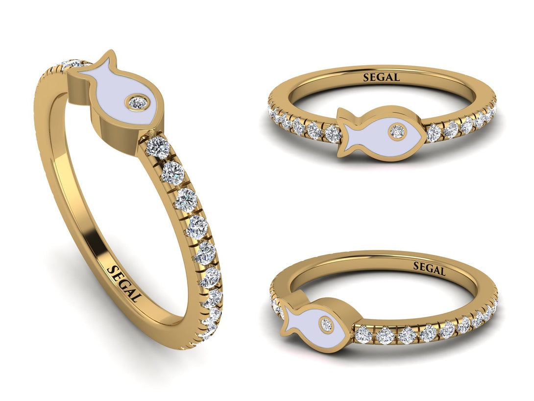 Elegant Enamel Fish Diamond Ring - Fish No. 1