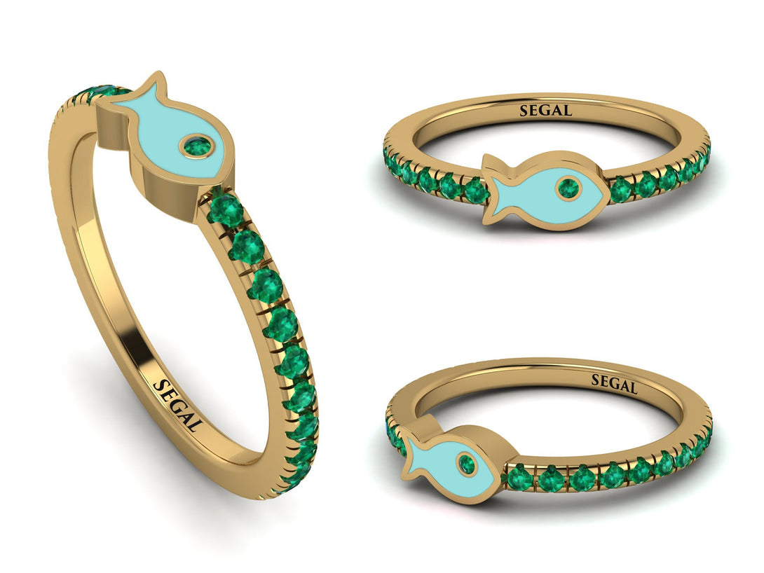 Elegant Enamel Fish Emerald Ring - Fish No. 4