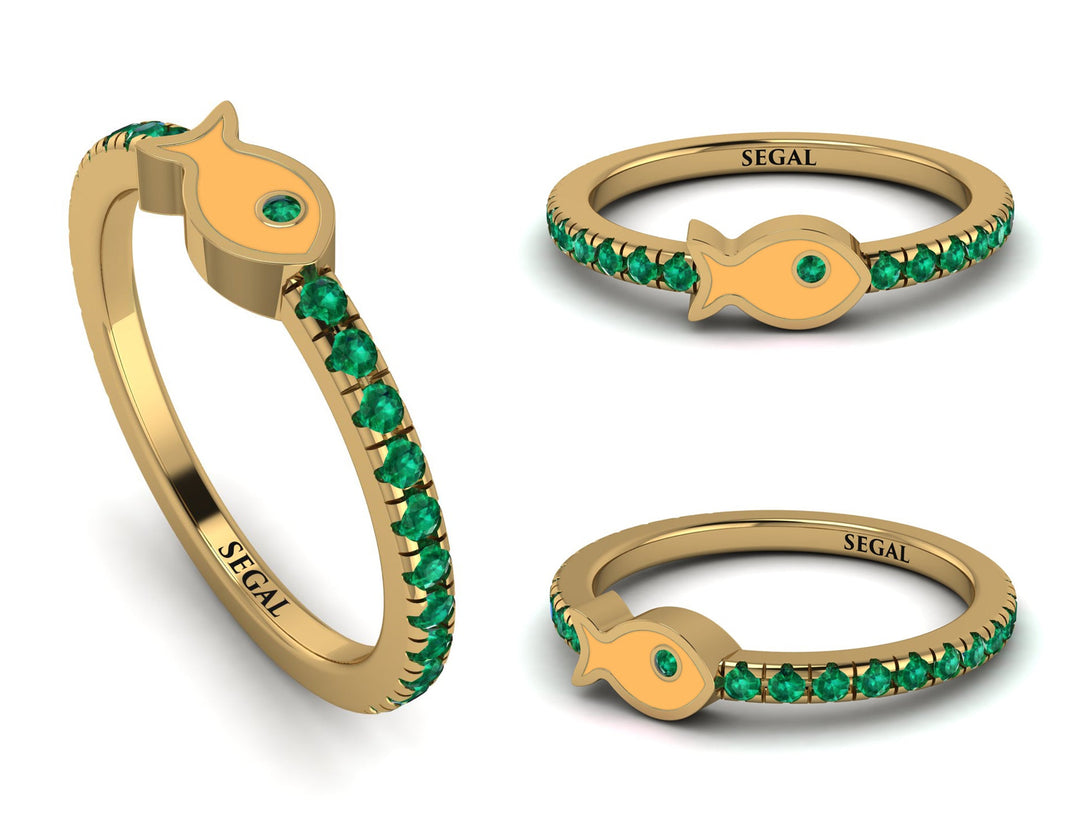 Elegant Enamel Fish Emerald Ring - Fish No. 4