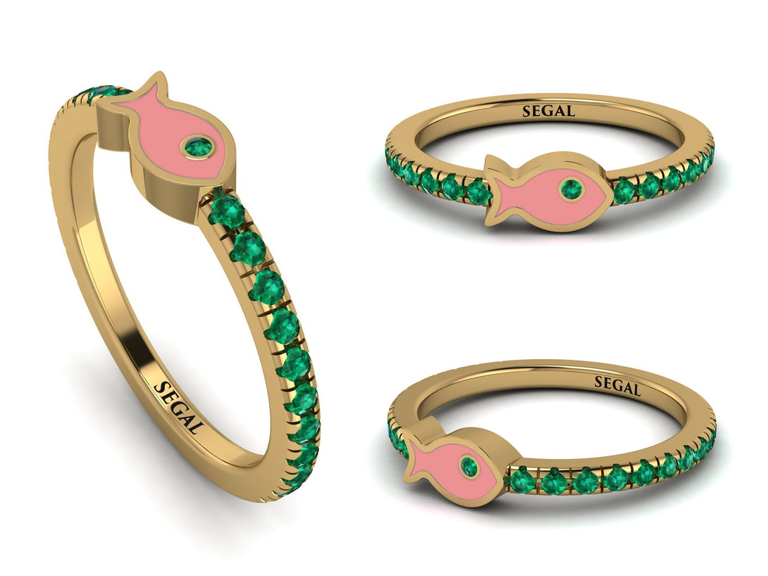 Elegant Enamel Fish Emerald Ring - Fish No. 4