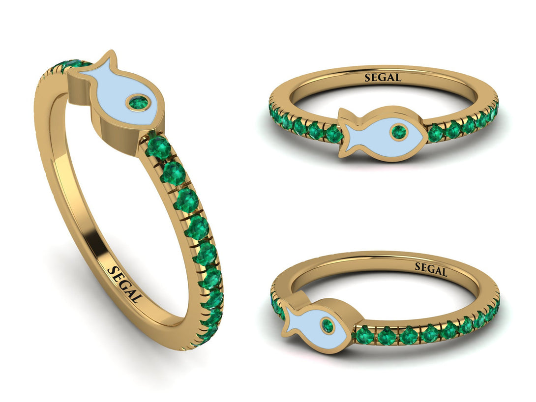 Elegant Enamel Fish Emerald Ring - Fish No. 4