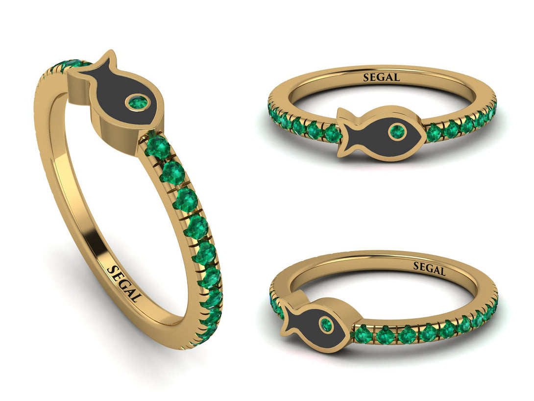 Elegant Enamel Fish Emerald Ring - Fish No. 4