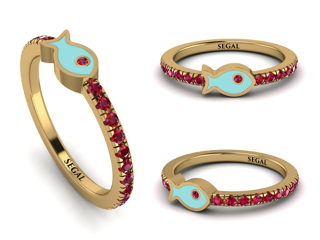 Elegant Enamel Fish Ruby Ring - Fish No. 10