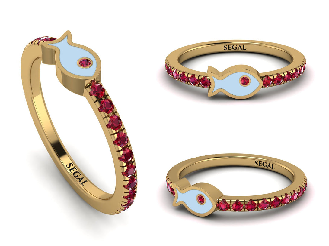Elegant Enamel Fish Ruby Ring - Fish No. 10
