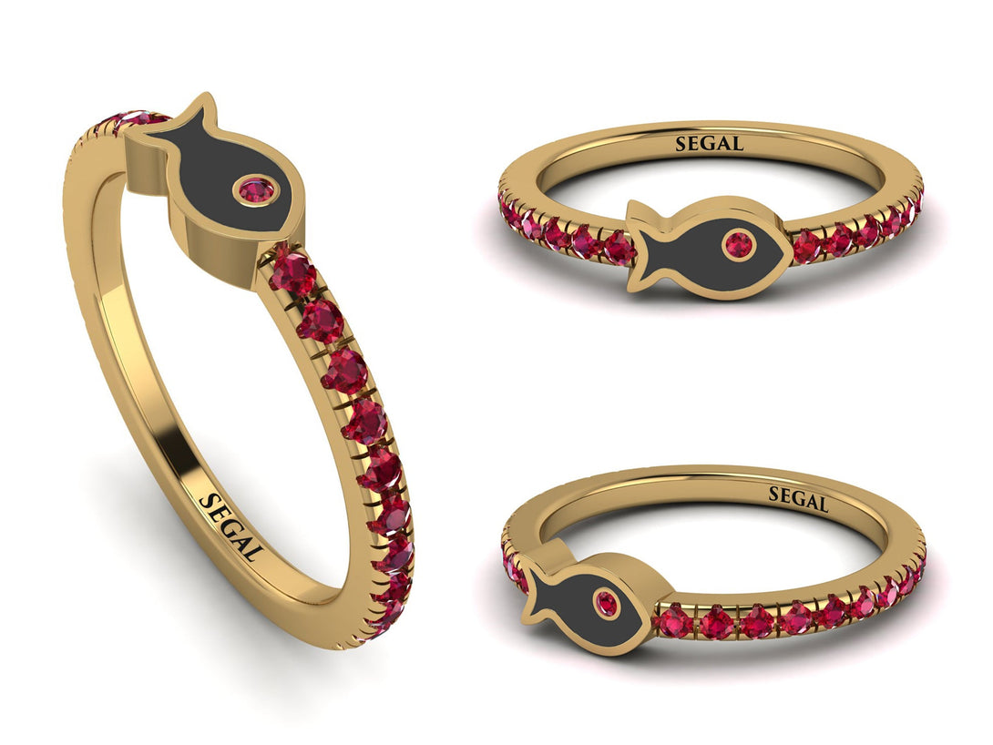 Elegant Enamel Fish Ruby Ring - Fish No. 10