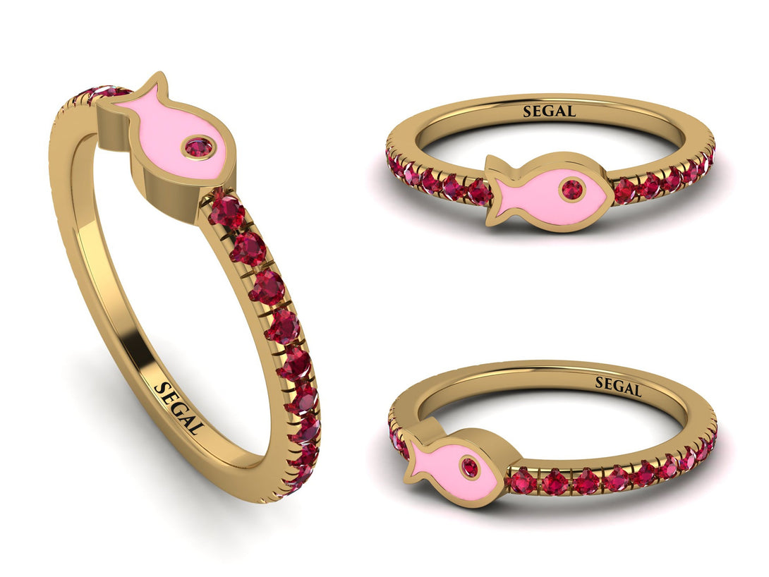 Elegant Enamel Fish Ruby Ring - Fish No. 10