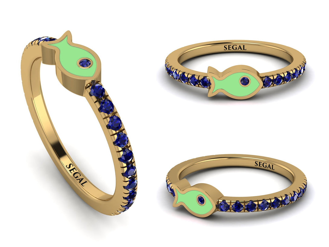 Elegant Enamel Fish Sapphire Ring - Fish No. 13