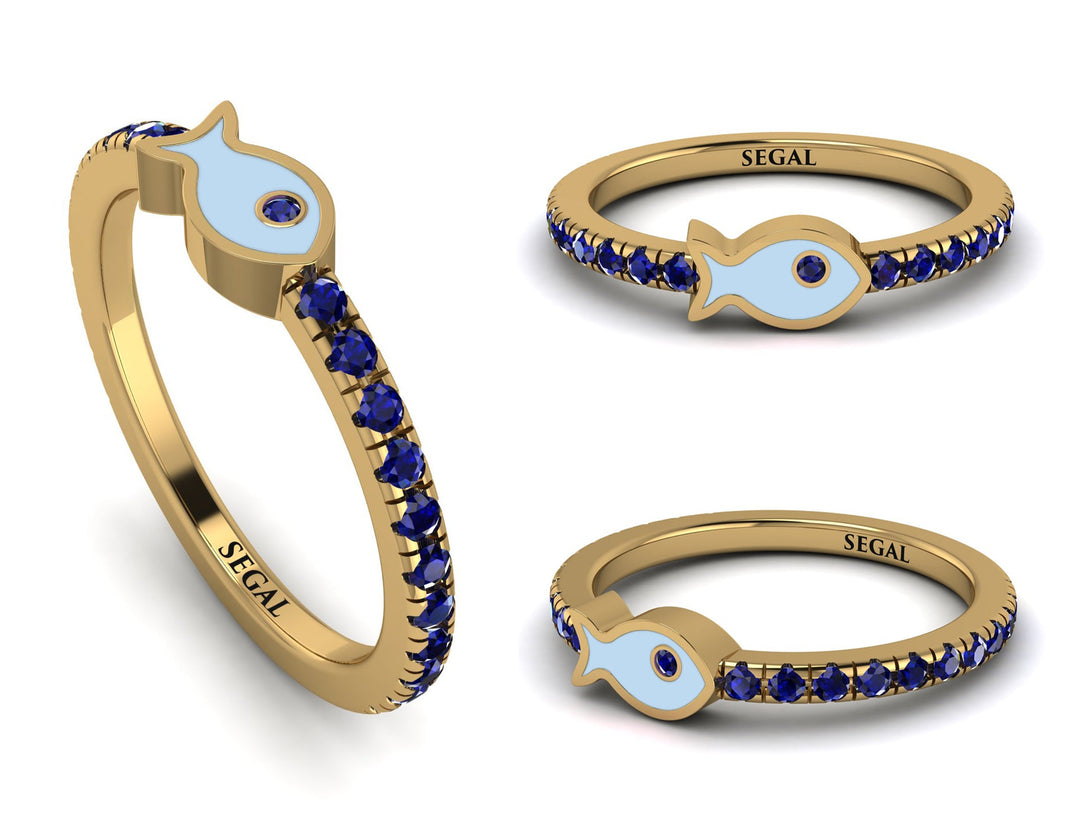 Elegant Enamel Fish Sapphire Ring - Fish No. 13