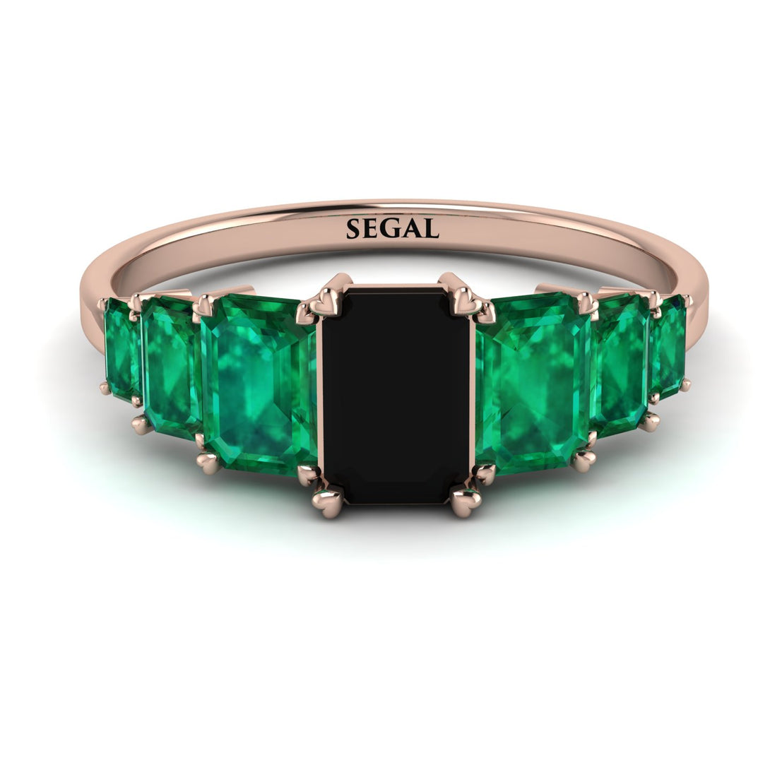 Emerald Cut Black Diamond Geometrical Ring - Briella No. 23