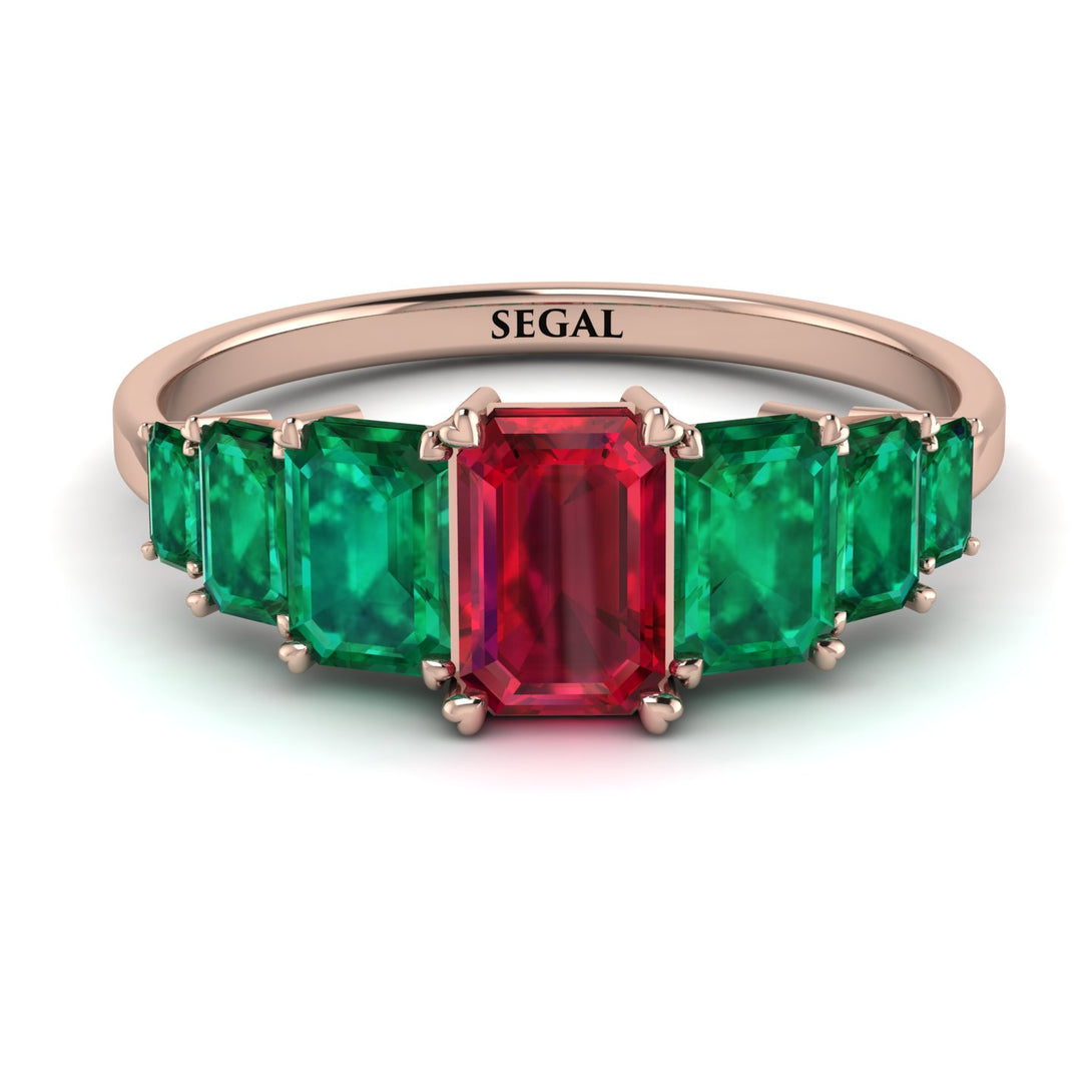 Emerald Cut Ruby Geometrical Ring - Briella No. 26